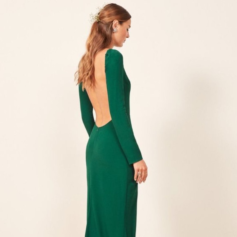 Reformation Artemis Dress, 0 / XS in emerald green long backless